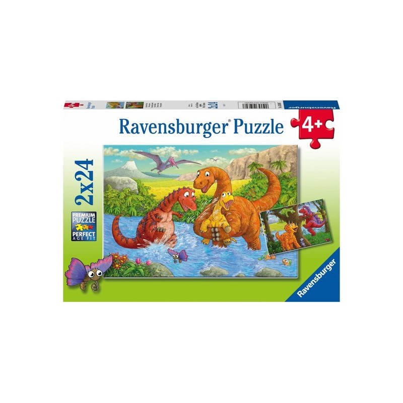 Puzzel 2x24 stukjes Vrolijke Dino
