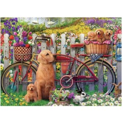 Cute dogs in the garden