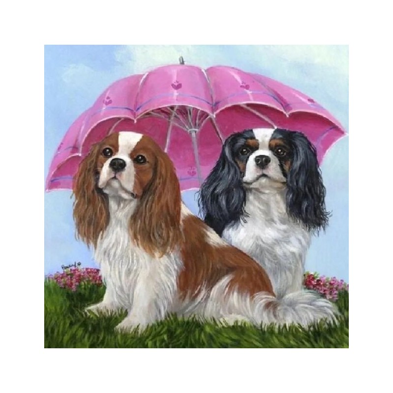 Diamond painting 20x30 cm: Hondjes onder paraplu