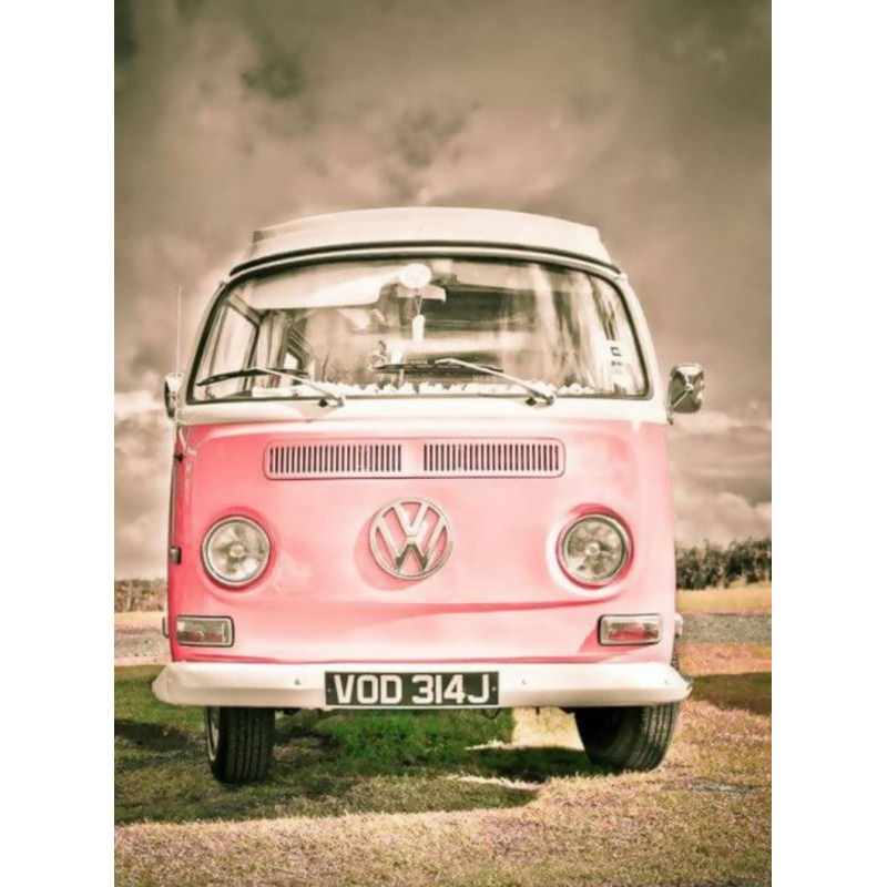 Diamond painting 30x40 cm: Roze vw bus