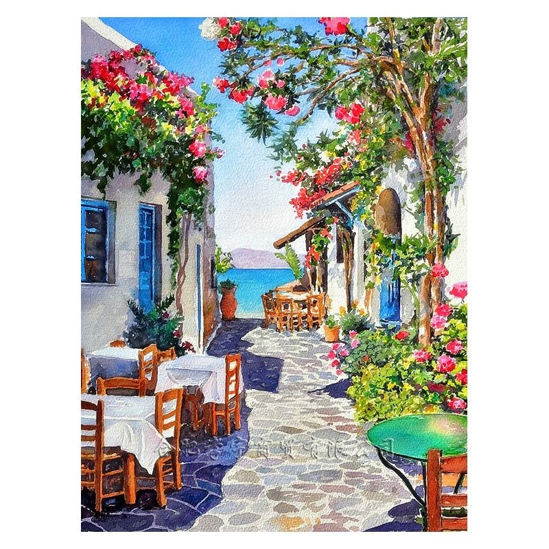 Diamond painting 40x50 cm: Straat uitzicht op zee