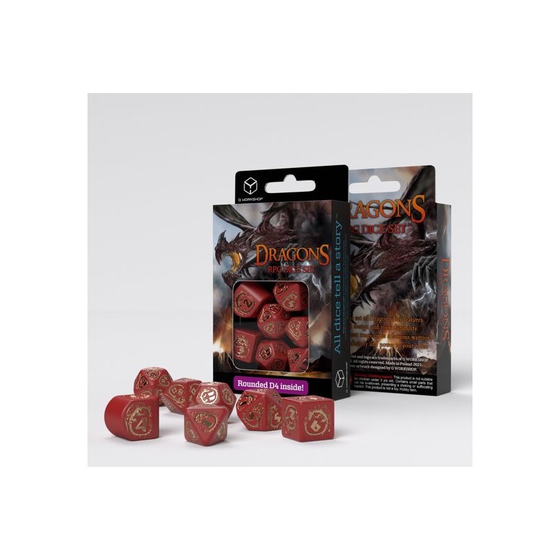 Q-Workshop Dragons Modern Dice Set Red & Gold (7 stuks)