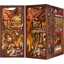 Luxe Book Nook DIY Pakket - Twilight Cottage - Miniatuur Houten Boekensteun met LED Verlichting Herfst Huisje