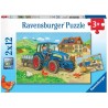 Ravensburger Op de bouwplaats en boerderij - Kinderpuzzel 2 x 12 stukjes