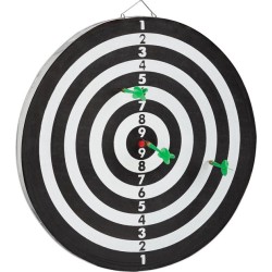 Dartbord X1 - 43 cm - tweezijdig speelbaar - klassiek - met 6 pijlen - thuis - steeldarts - zwart-wit